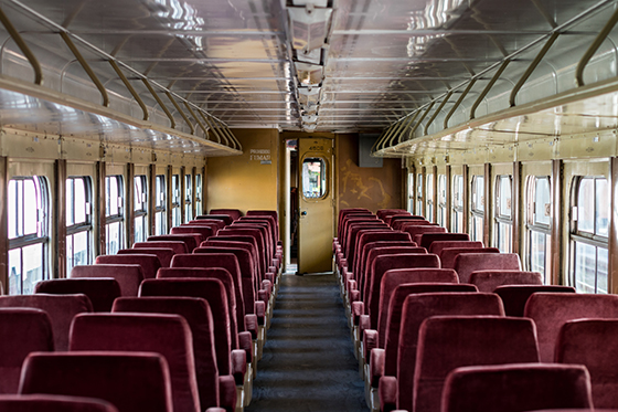 Inside charter bus