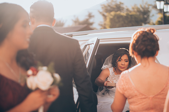 bride in a wedding limousine
