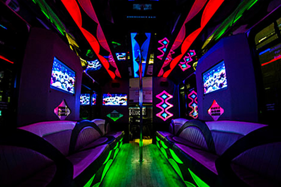 40 passenger party bus with colorful lights